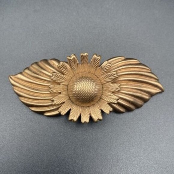 Jewelry - Vtg Copper Floral Brooch Lg Sunflower Leaf Statement Pin 2.75 x 1" Dimensional